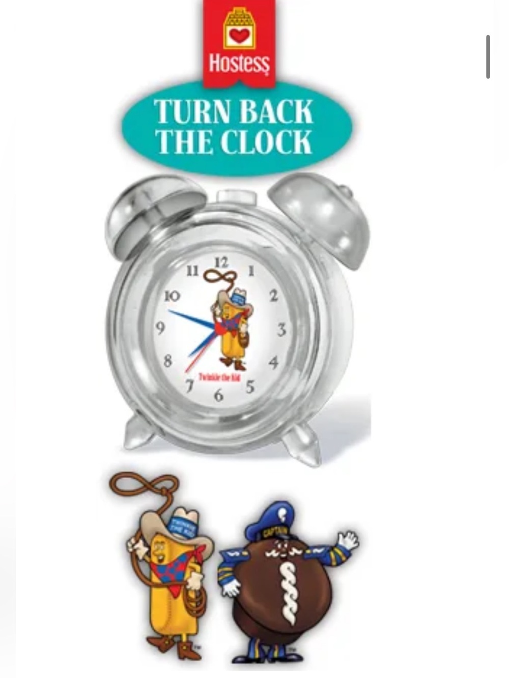 Clear Hostess Twinkie the Kid Novelty Alarm Clock- Vintage new in box